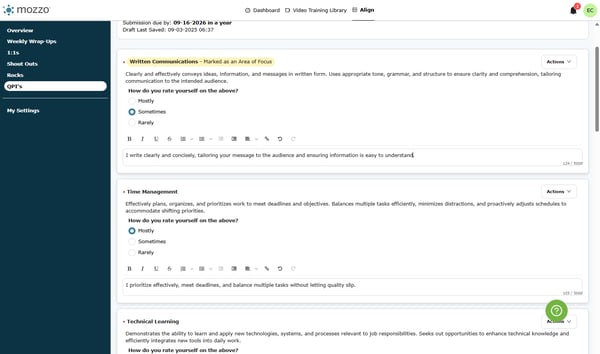 Continue rating yourself and adding comments