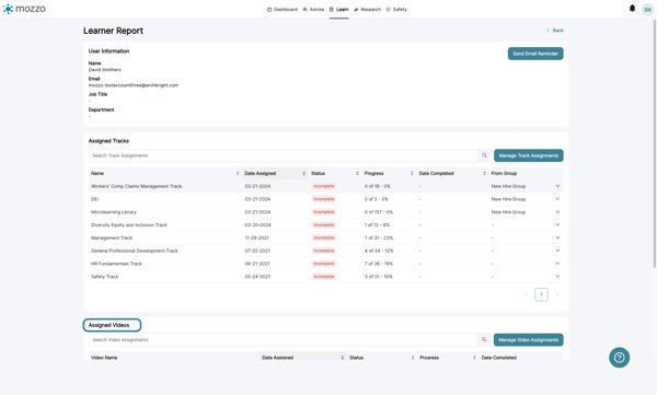 Detailed assignment view for learner