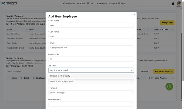 Enter Employee Information
Specify the job title (e.g., Director of HR & Safety).
