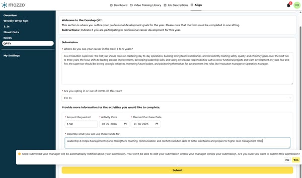 Confirmation modal with Yes button