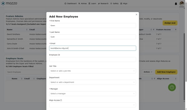 Enter Employee Information
Enter the email address (e.g., kscott@acme-mfg.com).