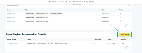 To create a new Compensation Report click on the Create Report button.