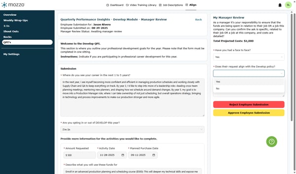 Click on Does their request align with the Develop policy?