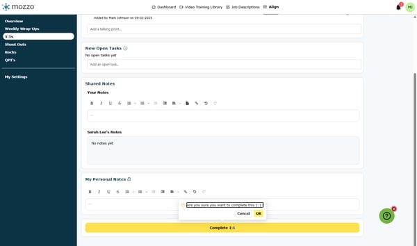 Confirm completion with OK