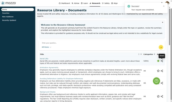 Use Share → Copy Link to send a direct link to colleagues inside mozzo.