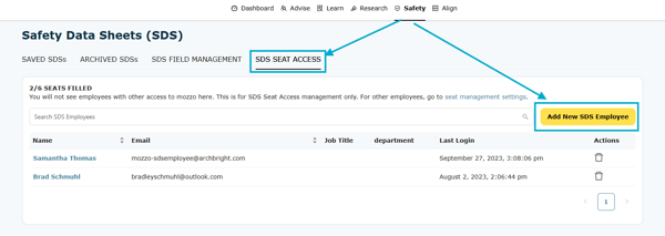 To provide access to this feature inside your organization, first navigate to the Safety Data Sheets feature, found under Safety on the top level navigation.