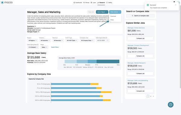 You may also download this job report to a PDF, or share a link with another mozzo user.