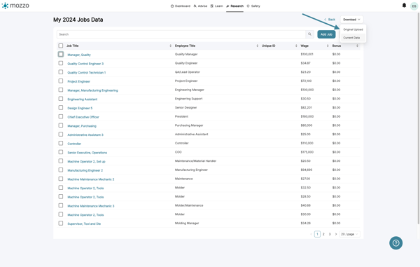 You can download your original CIF file (Compensation Input Form), or current data. Choose the Original Upload option under Download.