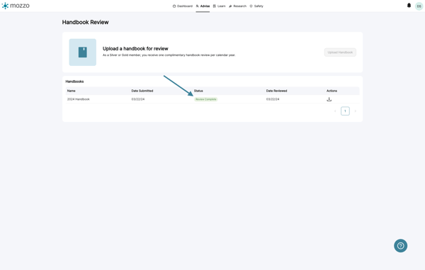 Once reviewed, the status will show as Review Complete.