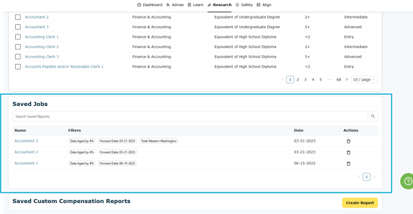 Scroll down to locate the Saved Jobs section. This section will contain any job reports saved by you.