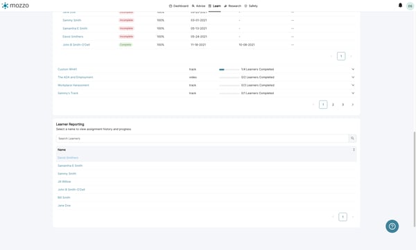 View assignments by learner