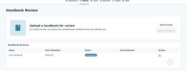 After you submit, you will be redirected to the Handbook Review dashboard.
