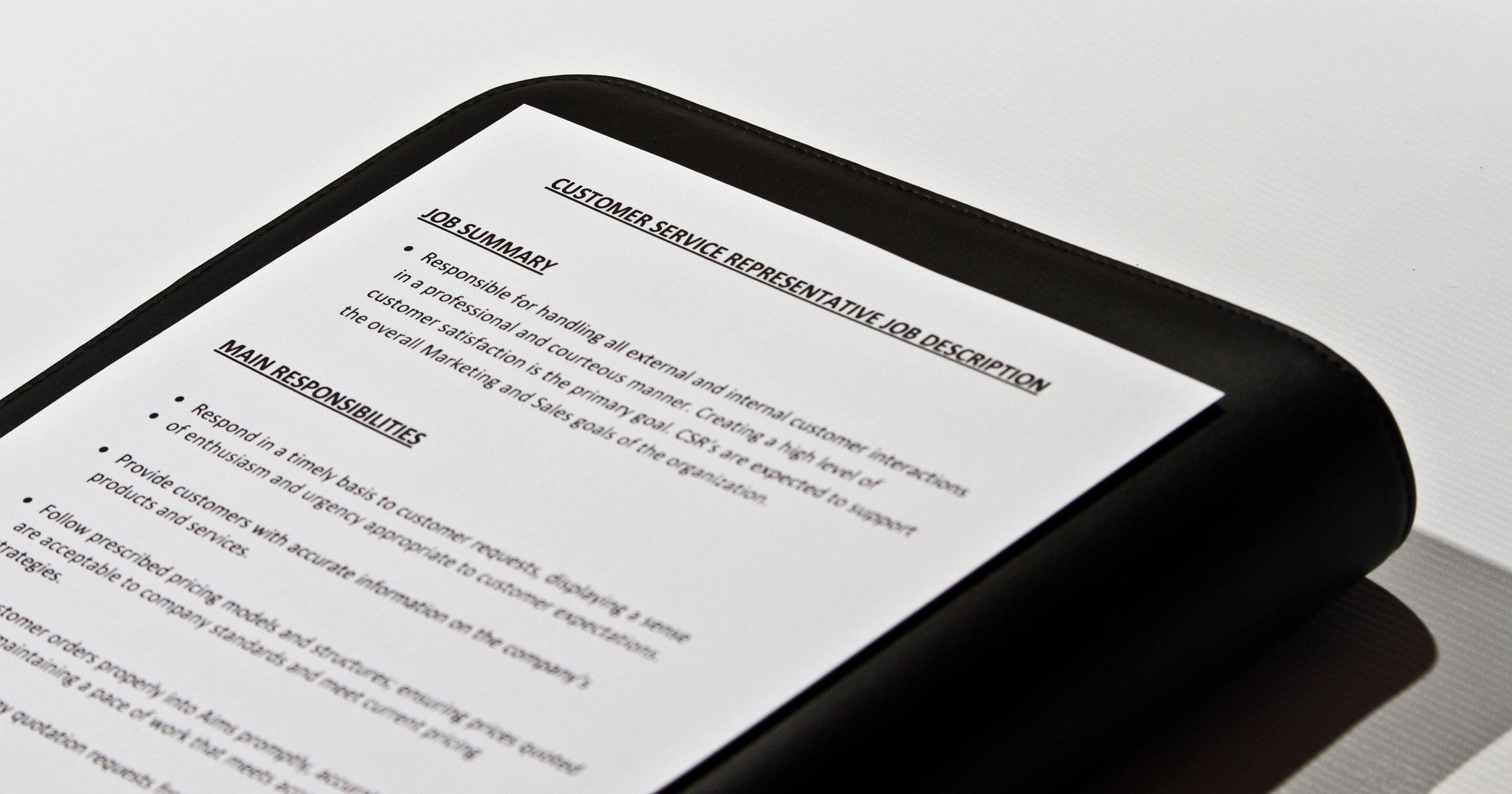 photo of a job description for a customer service role