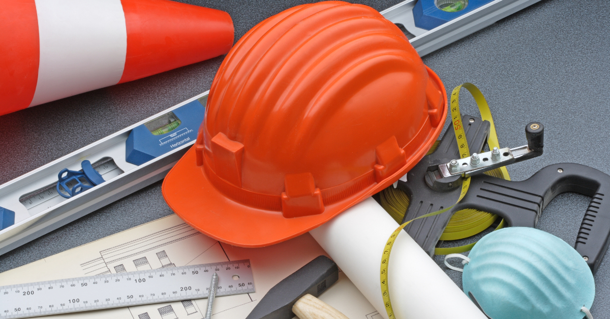 Helmet and tools about construction safety