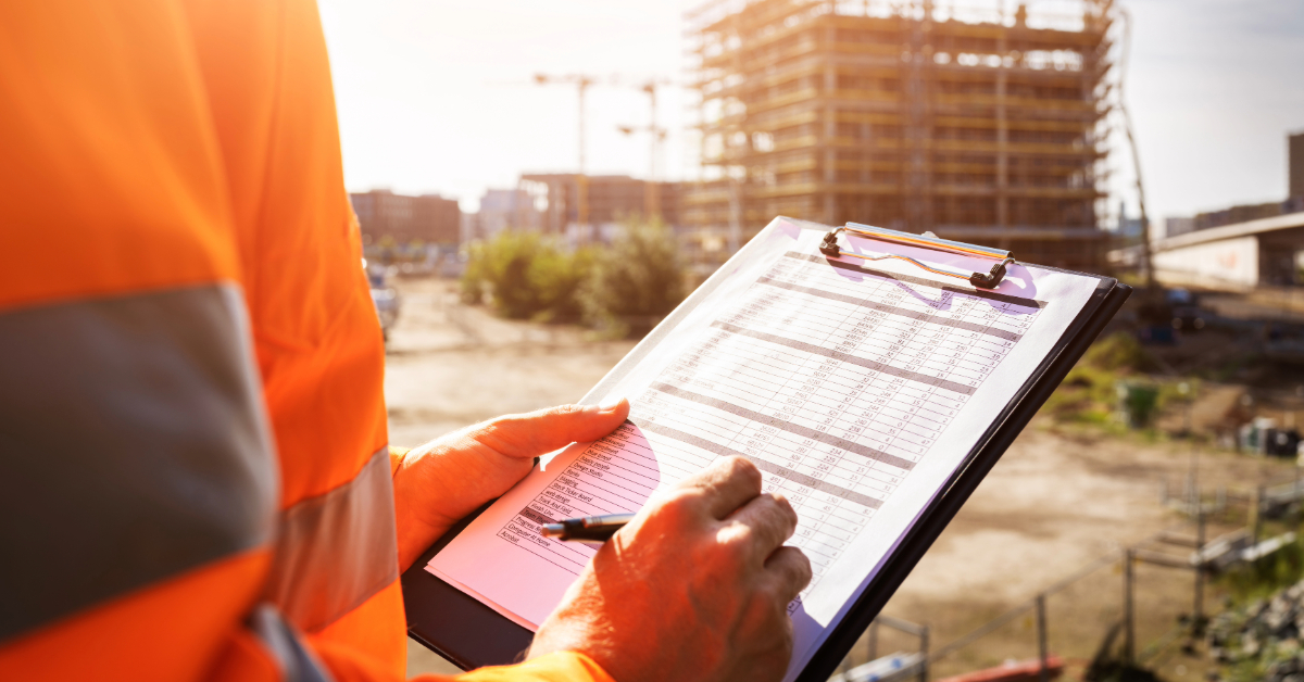 OSHA Inspection Worker At Construction Site. Building Safety